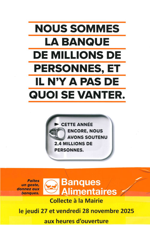 Collecte pour la banque alimentaire à la mairie de Réguisheim le 27 et 28 novembre 2025